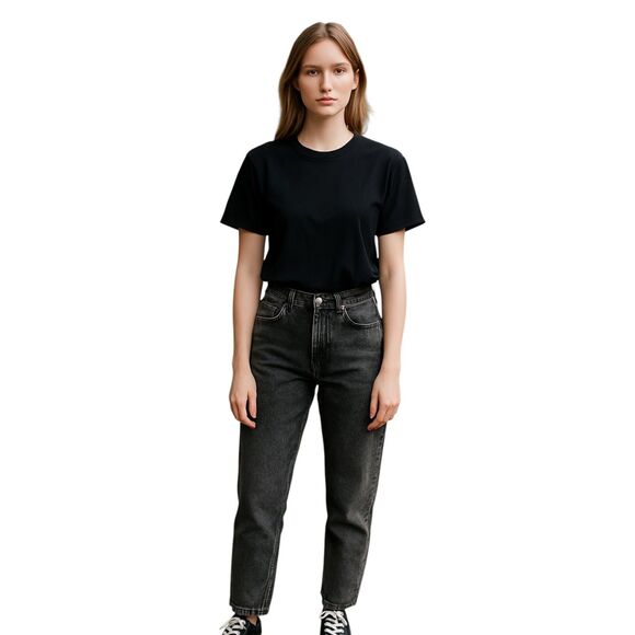 Zara Woman's Size 4 Black Wash Denim Retro Jeans Logos 5 Pockets Worn Patch - Picture 1 of 12